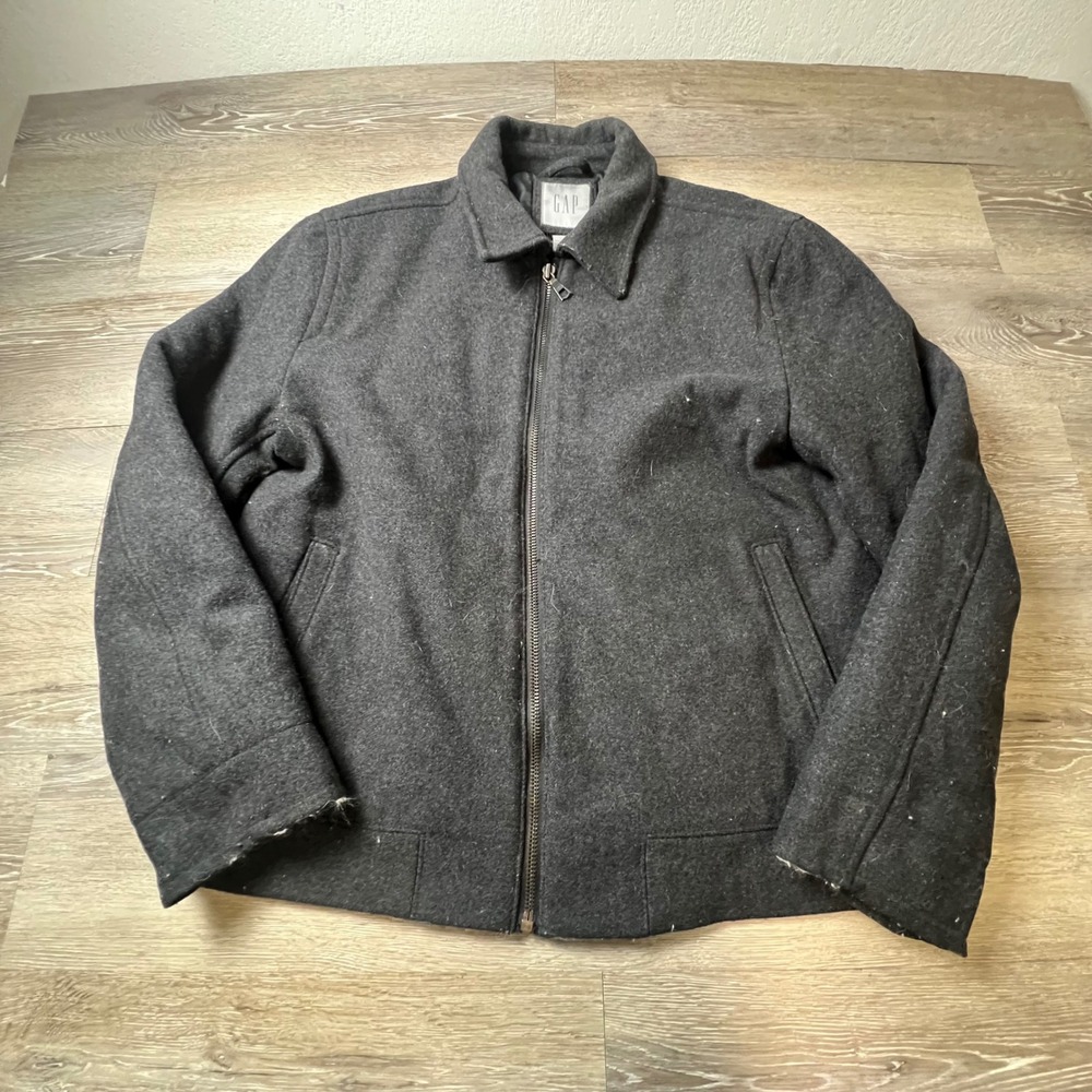 Gap Wool Blend Jacket Mens Medium Charcoal Gray Full Zip Collared Harrington